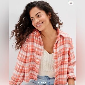 American Eagle Outfitters Cropped Flannel Shirt Trendy Chic Style